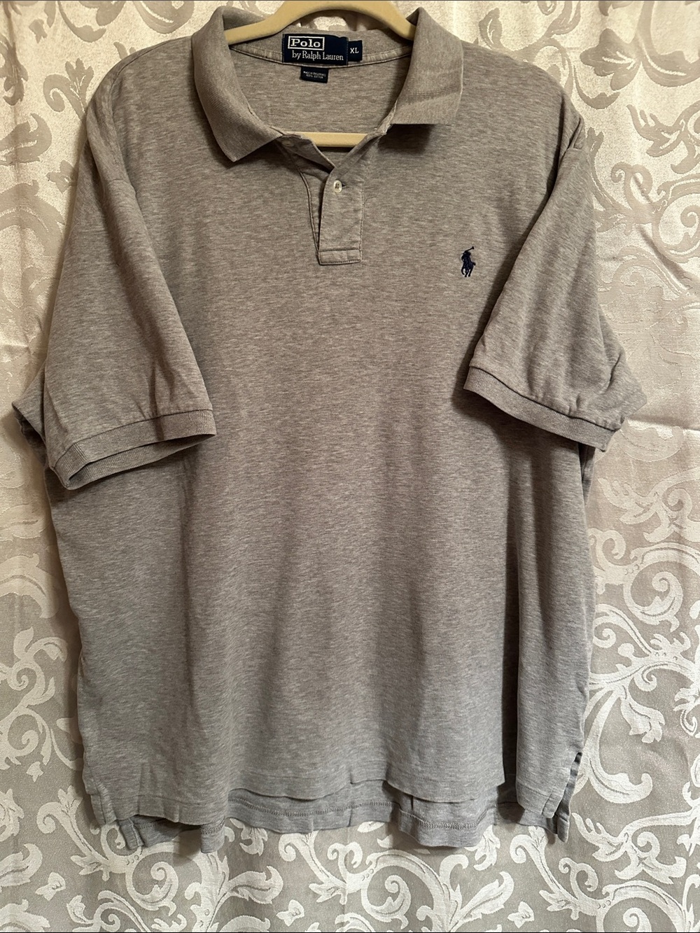 Polo by Ralph Lauren Men's Heather Gray Polo with Navy Logo